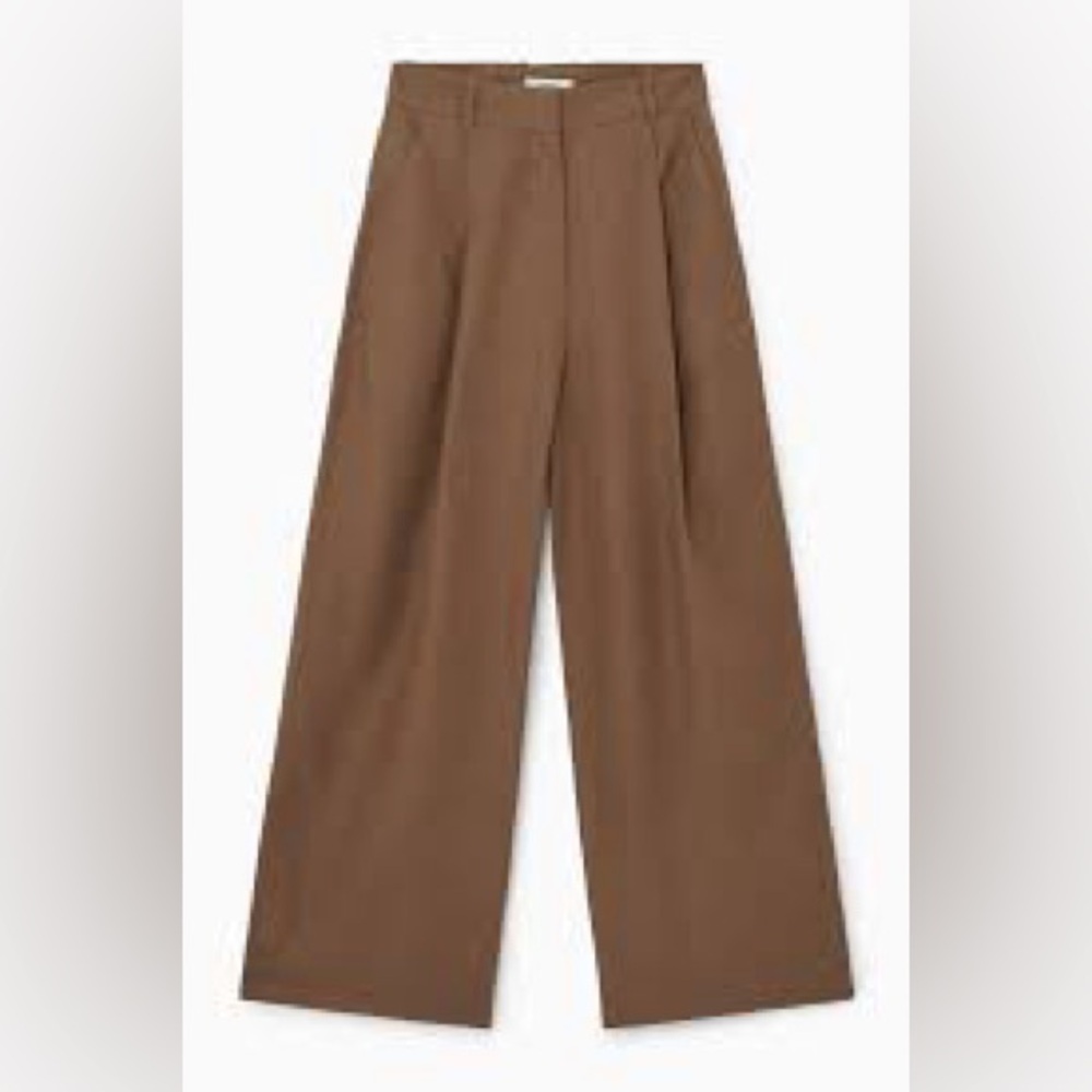 COS RELAXED LINEN-BLEND WIDE-LEG TROUSERS - BROWN